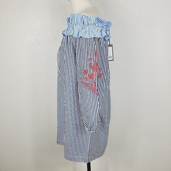 Romeo & Juliet Couture Blouse S Blue Striped Embroidered Sleeve Off Shou… - Picture 3 of 9